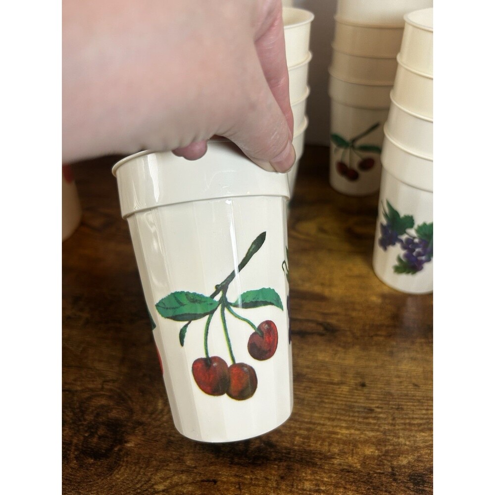 Vintage Packerware Fruit 1/2 Gallon Pitcher & 21 Matching Cups USA Retro Set - Picture 14 of 16